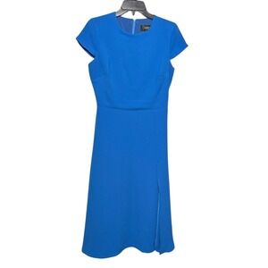 Alexia Admor Blue Thigh Slit Midi Dress Size 6 Cap Sleeves Party Wedding Career
